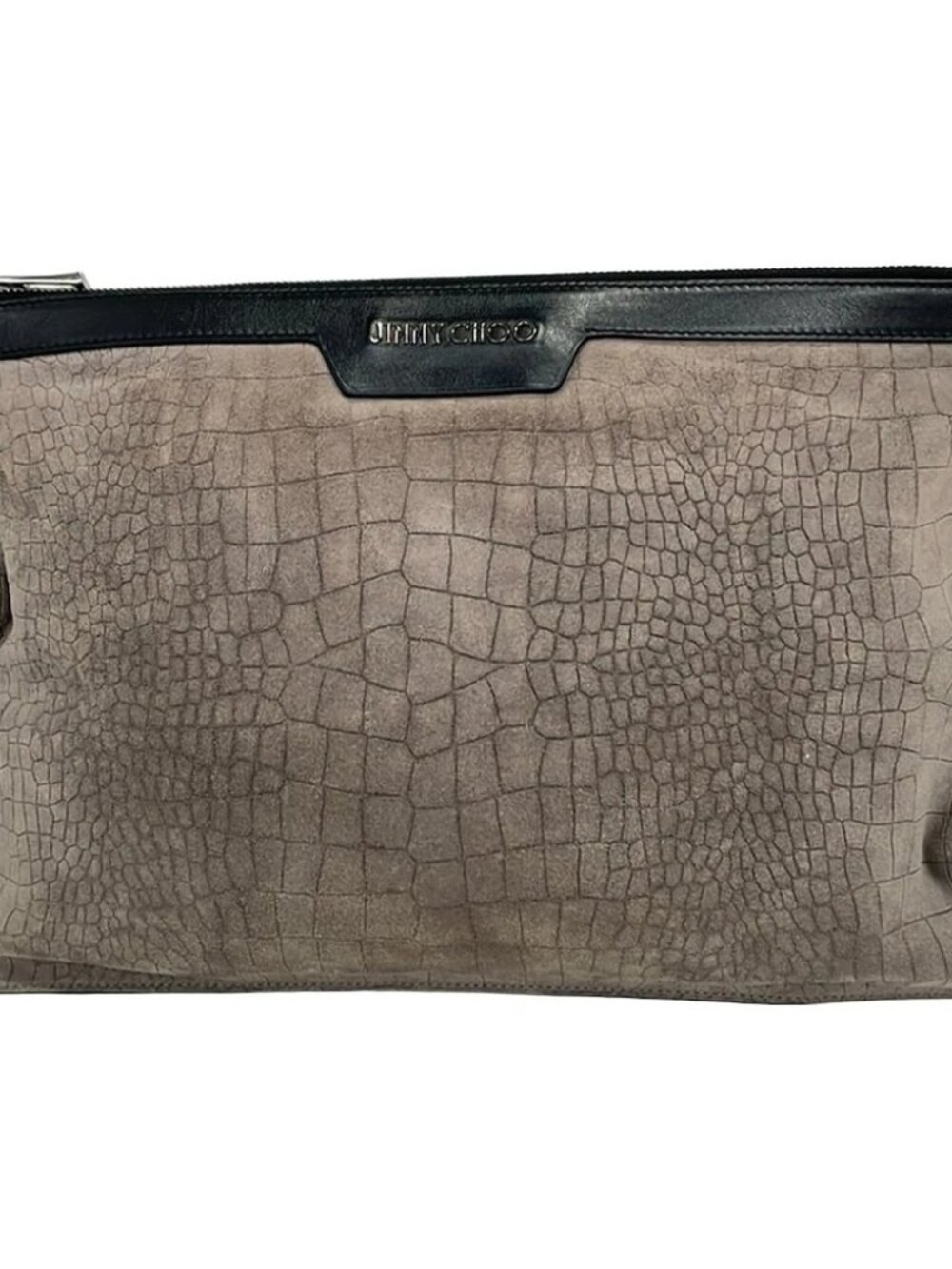 JIMMY CHOO - Gray Beige Black Leather Clutch Bag - Picture 1 of 10